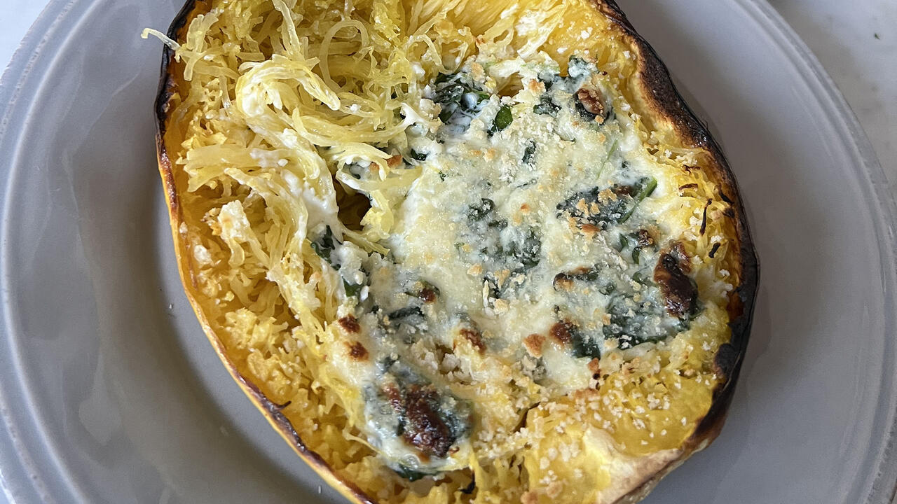 Cheesy Spaghetti Squash with Baby Kale | Recipe