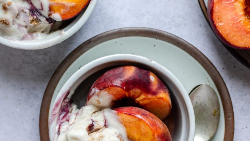 Broiled Peaches and Non-Dairy Frozen Dessert
