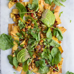 Loaded Dairy-Free Nachos with Harissa Beans