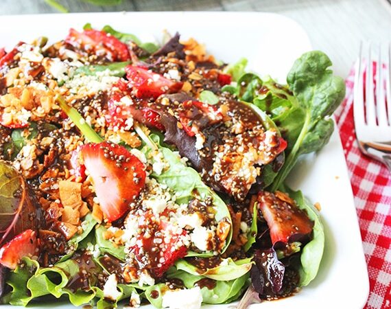 Strawberry Mixed Greens Salad with Chia Balsamic Dressing