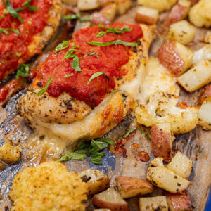 Stuffed Chicken Breast with Roasted Veggies – Sheet Pan Meal