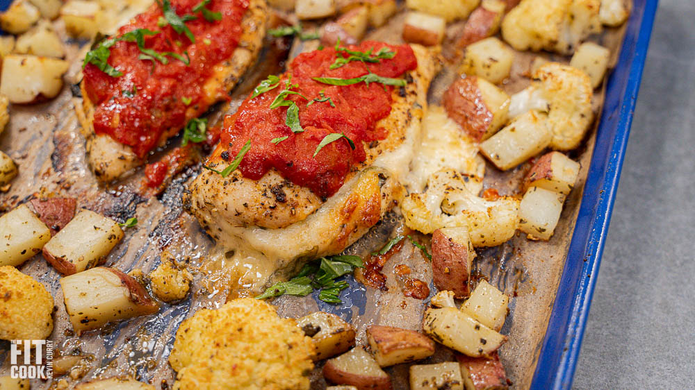 Stuffed Chicken Breast with Roasted Veggies – Sheet Pan Meal